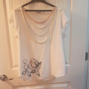 NWT New Yoylrk & Co Women's Top with Poodle Image & Pearl Accent, Sz L
